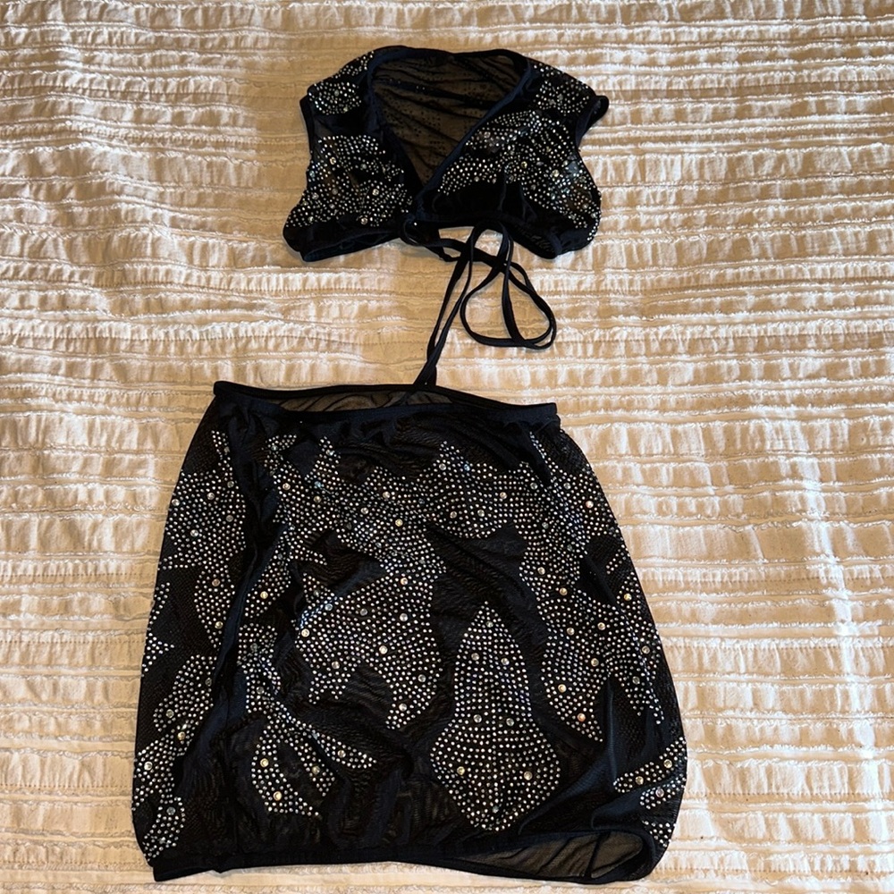 Black mesh and rhinestone festival set